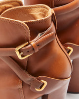 Ralph Lauren The Collection Purple Label Tan Calfskin Leather Criss Cross Buckled Block High Heel Ankle Booties - UK9