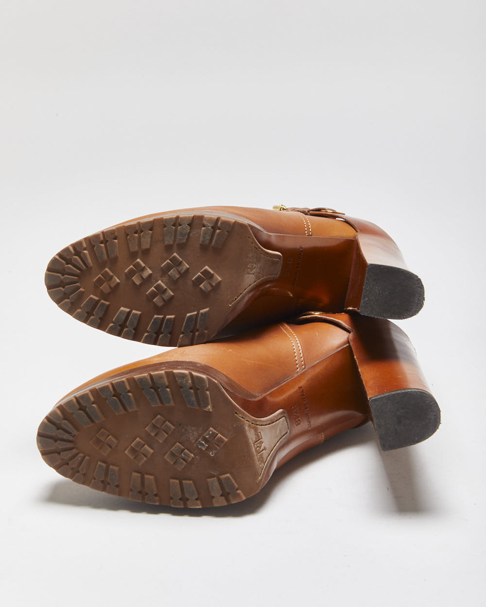 Ralph Lauren The Collection Purple Label Tan Calfskin Leather Criss Cross Buckled Block High Heel Ankle Booties - UK9