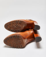 Ralph Lauren The Collection Purple Label Tan Calfskin Leather Criss Cross Buckled Block High Heel Ankle Booties - UK9
