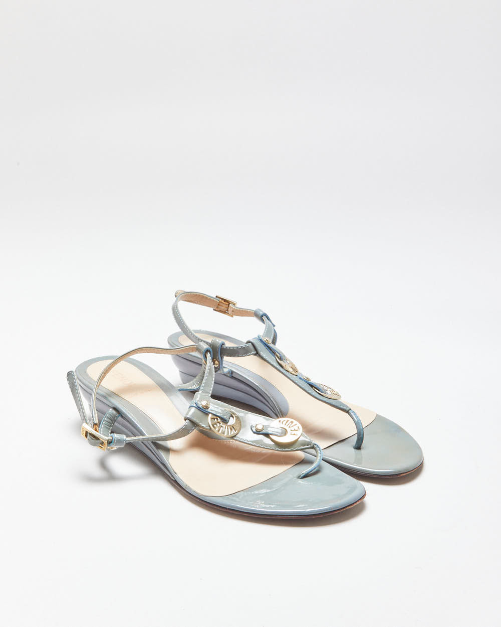 Vintage Y2K 00s Fendi Iridescent Patent Leather Wedge Strappy Split Toe Sandals - UK3.5