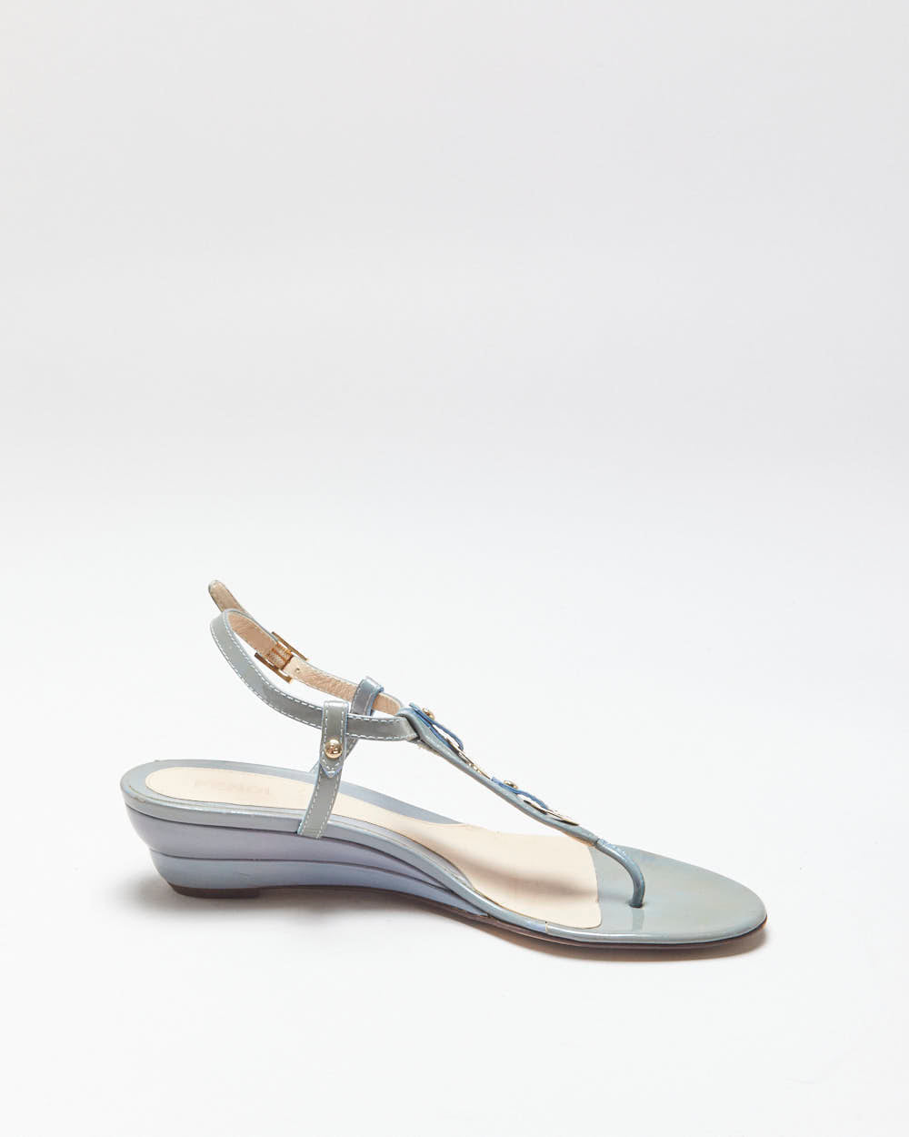 Vintage Y2K 00s Fendi Iridescent Patent Leather Wedge Strappy Split Toe Sandals - UK3.5