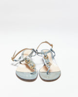 Vintage Y2K 00s Fendi Iridescent Patent Leather Wedge Strappy Split Toe Sandals - UK3.5
