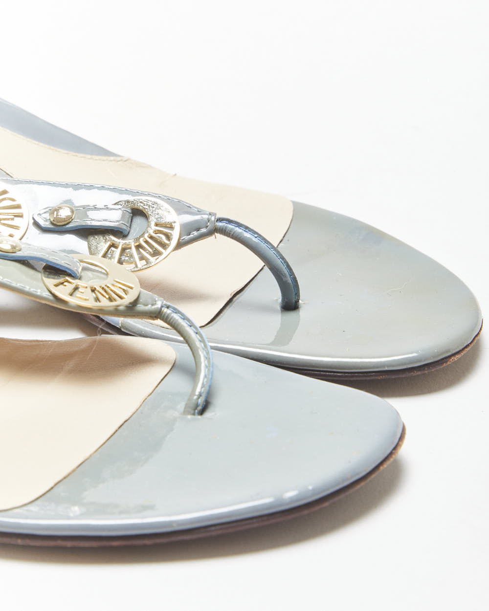 Vintage Y2K 00s Fendi Iridescent Patent Leather Wedge Strappy Split Toe Sandals - UK3.5