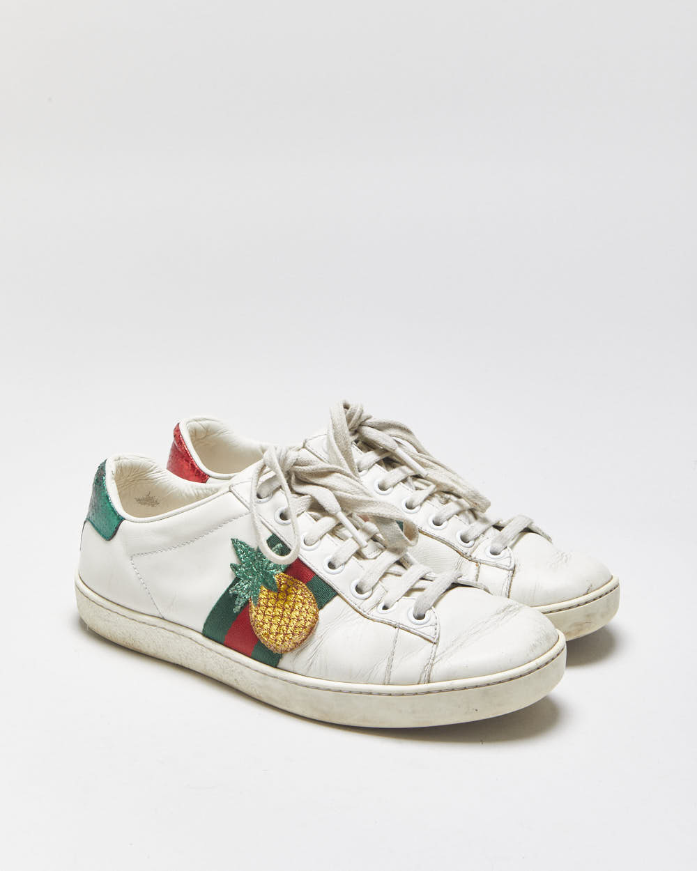 Gucci Ace Women's Leather Embroidered Pineapple &amp; Ladybug Low-Top Trainers - UK2.5