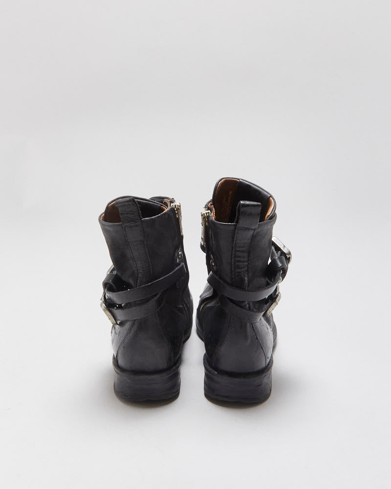 Vintage A.S.98 Women's Leather Buckle Biker Ankle Boots - UK6