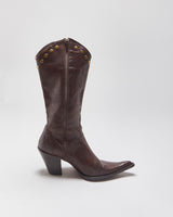 Vintage Y2K 00s Browns ID Women's Calfskin Leather Studded Python Pointed Toe Mid-Heel Cowboy Boots - UK5