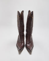 Vintage Y2K 00s Browns ID Women's Calfskin Leather Studded Python Pointed Toe Mid-Heel Cowboy Boots - UK5
