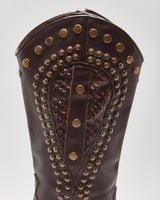 Vintage Y2K 00s Browns ID Women's Calfskin Leather Studded Python Pointed Toe Mid-Heel Cowboy Boots - UK5