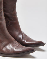 Vintage Y2K 00s Browns ID Women's Calfskin Leather Studded Python Pointed Toe Mid-Heel Cowboy Boots - UK5