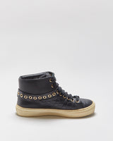 Vintage Salvatore Ferragamo Women's Black Alligator Embossed Leather Mid-Top Buckle Trainers - UK4.5
