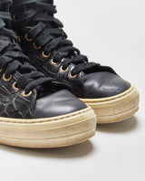 Vintage Salvatore Ferragamo Women's Black Alligator Embossed Leather Mid-Top Buckle Trainers - UK4.5