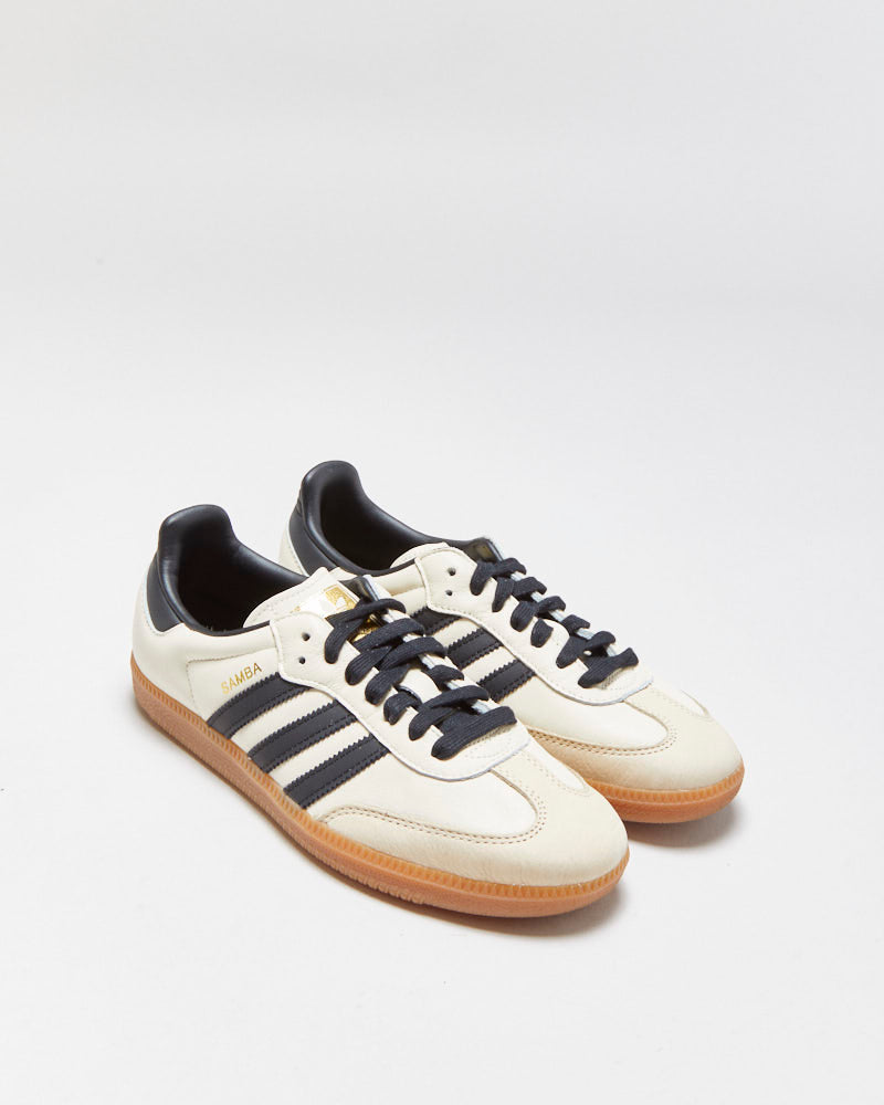 DS 2024 Adidas Samba OG Women's Cream/Neutral/Black Leather Trainers - UK6