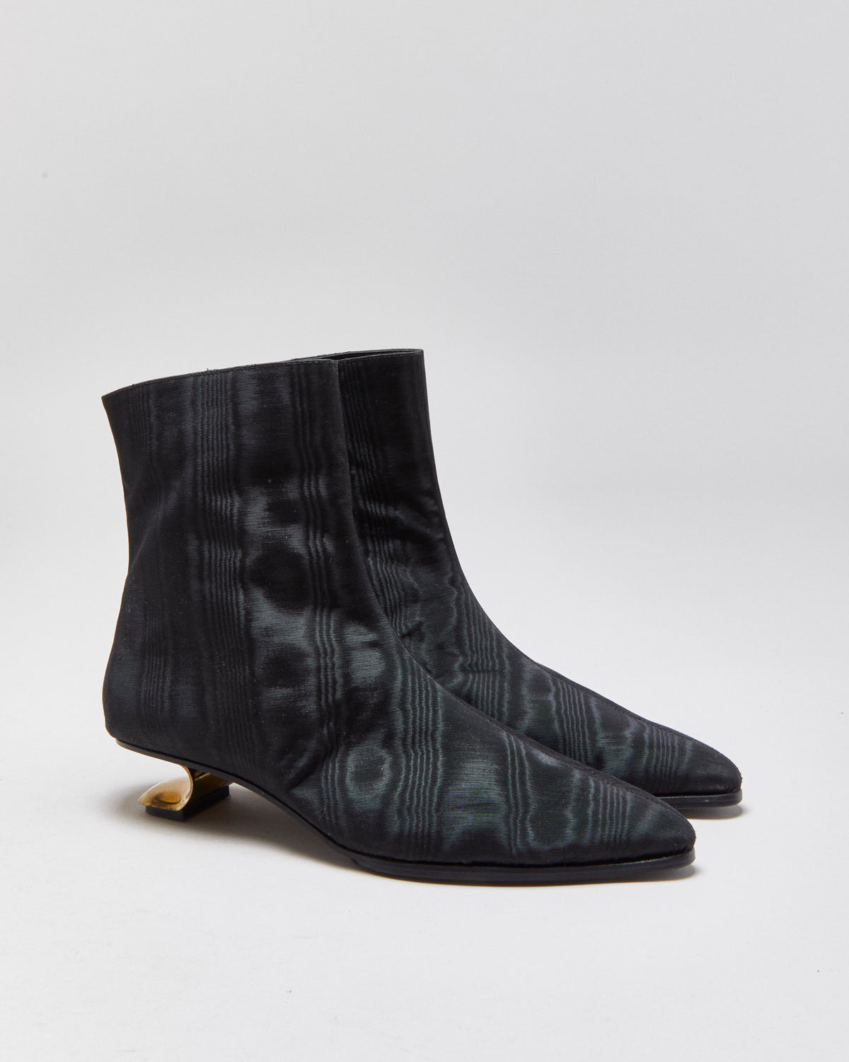 Nicole Saldana Yenna Chrome Heel Satin Ankle Boots - UK7