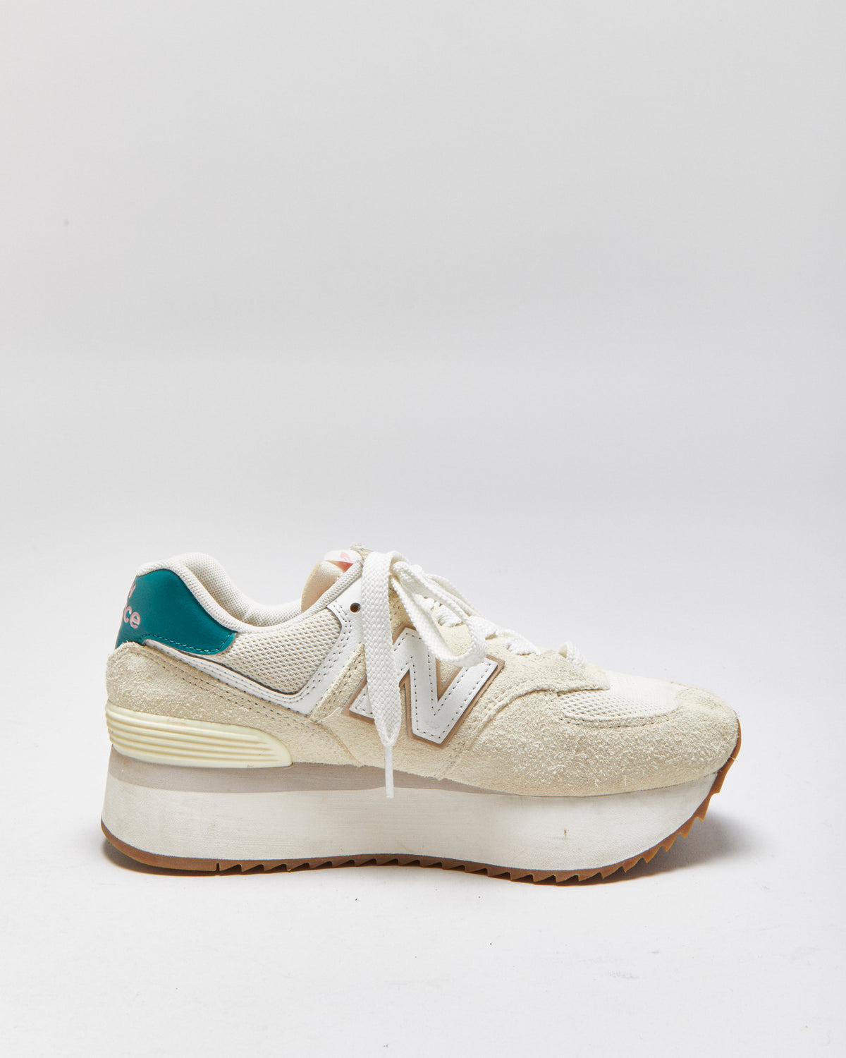 New Balance 574+ Turtledove/Vintage Teal Platform Trainers - UK5.5