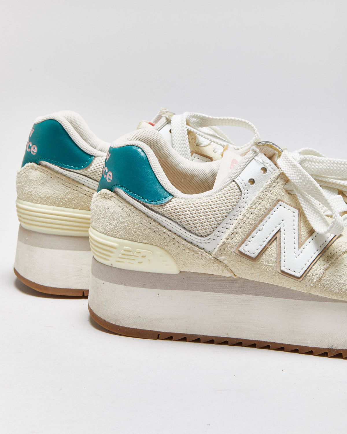 New Balance 574+ Turtledove/Vintage Teal Platform Trainers - UK5.5