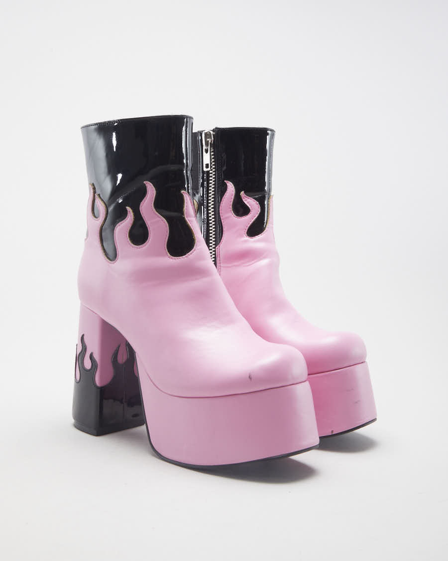 Sugar Thrillz Ring Of Fire Pink Platform Boots - UK 3.5