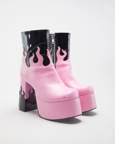 Sugar Thrillz Ring Of Fire Pink Platform Boots - UK 3.5