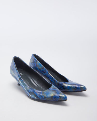 Stuart Weitzman Blue Snakeprint Kitten Heel - EU 39.5
