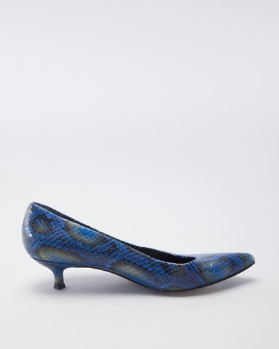 Stuart Weitzman Blue Snakeprint Kitten Heel - EU 39.5