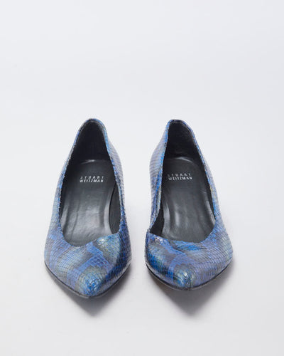 Stuart Weitzman Blue Snakeprint Kitten Heel - EU 39.5