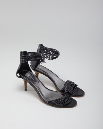 Woman's Black Leather Strapped Coach Heels - 4