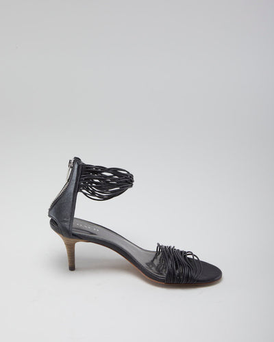 Woman's Black Leather Strapped Coach Heels - 4