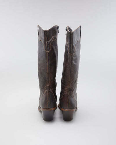 Vintage Women's Brown Leather Heeled Cowboy Boots - 4