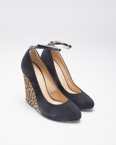 Womens Black Guiseppe Zanotti Cheetah Print Suede Wedge heels - 3