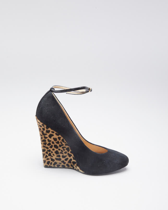 Womens Black Guiseppe Zanotti Cheetah Print Suede Wedge heels - 3