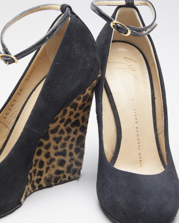 Womens Black Guiseppe Zanotti Cheetah Print Suede Wedge heels - 3