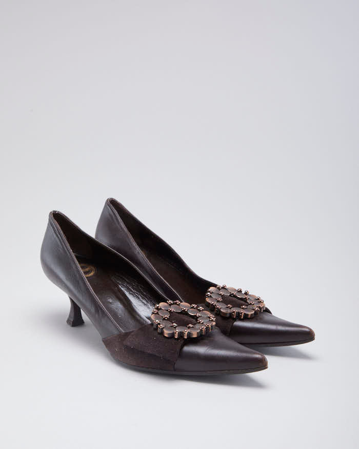 Vintage Woman's Brown Escada Leather Kitten Heels - UK ^