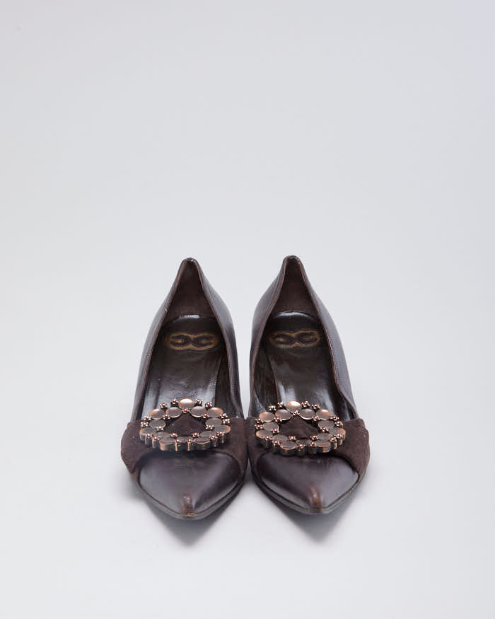 Vintage Woman's Brown Escada Leather Kitten Heels - UK ^