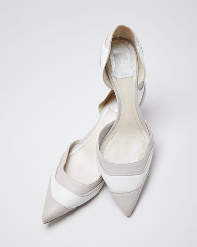 Vintage Woman's Cream Leather Dior Kitten Heels - UK7