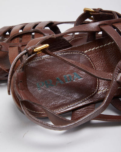 Vintage Woman's Brown Prada Leather Gladiator sandals - UK 3