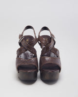 Vintage 00s Prada Brown Leather Wooden Heeled Sandals - UK 5