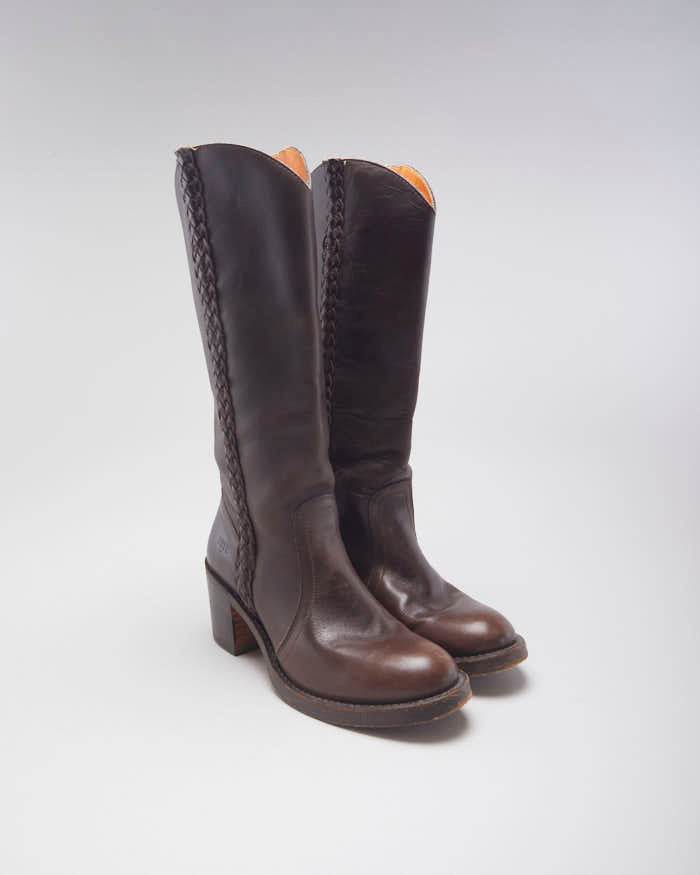 Vintage 90's Frye Cable Braid Leather Ankle Boots - UK 6
