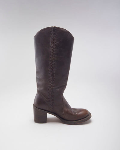 Vintage 90's Frye Cable Braid Leather Ankle Boots - UK 6