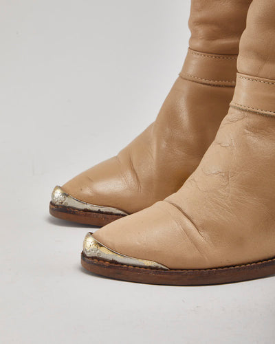 Dingo Brown Leather Heeled Boots - Uk3.5