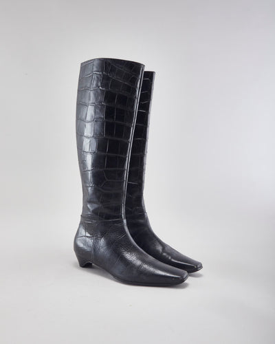 Vintage Dior Black Leather Boots - UK5