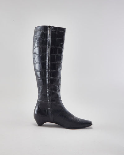 Vintage Dior Black Leather Boots - UK5