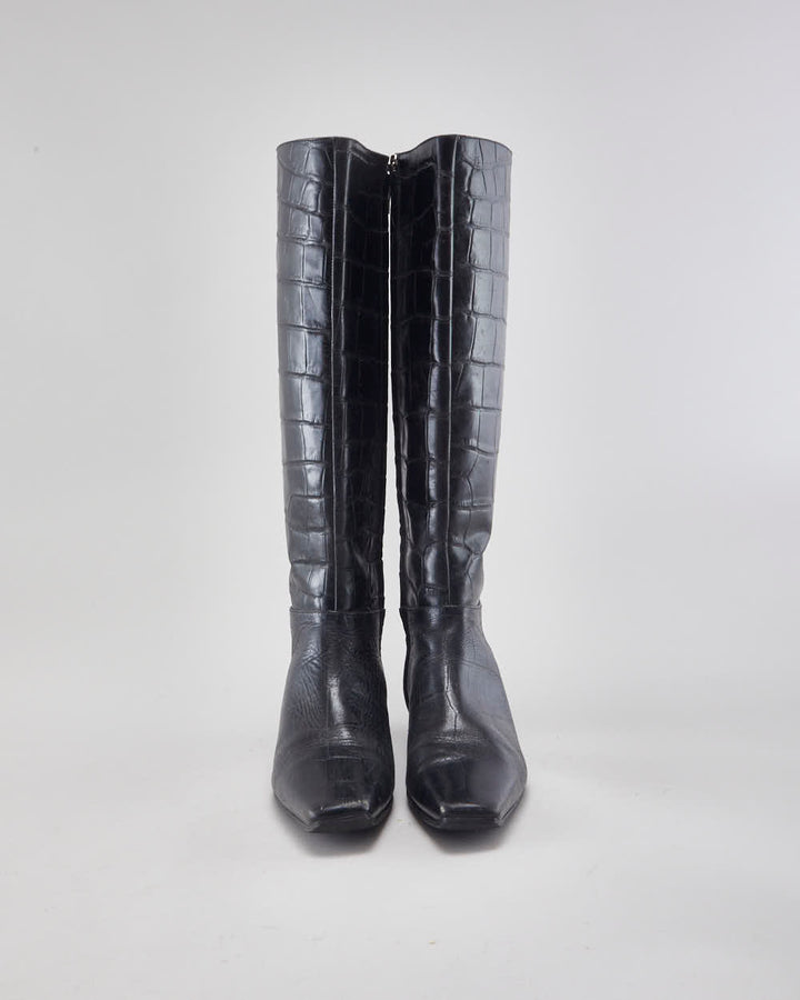 Vintage Dior Black Leather Boots - UK5