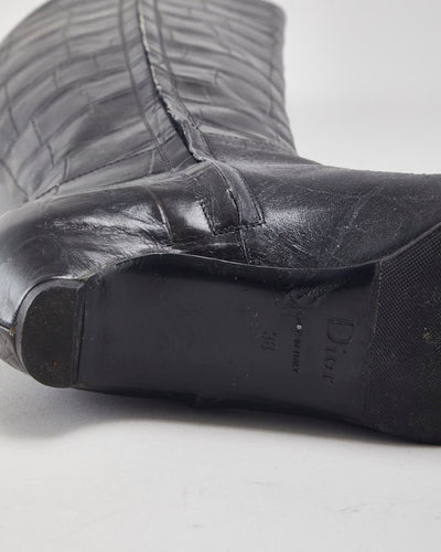 Vintage Dior Black Leather Boots - UK5