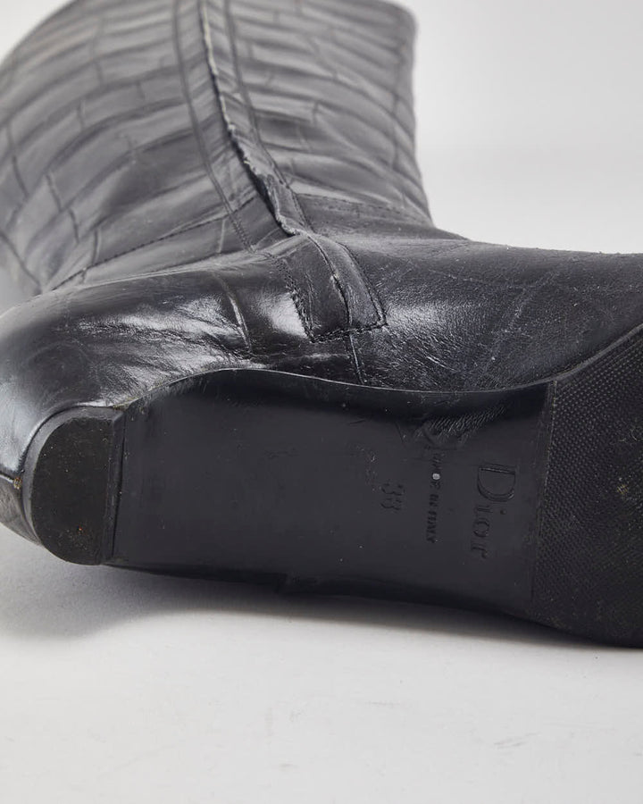 Vintage Dior Black Leather Boots - UK5