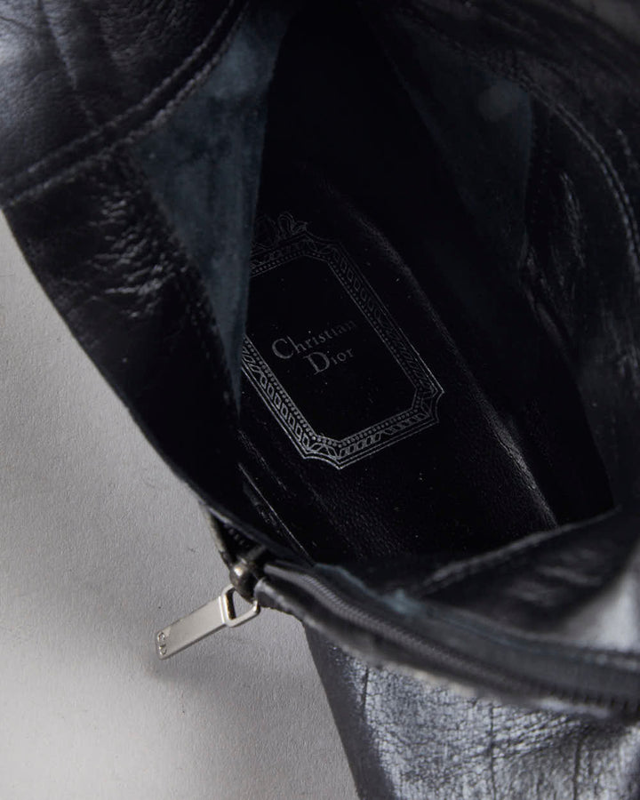 Vintage Dior Black Leather Boots - UK5