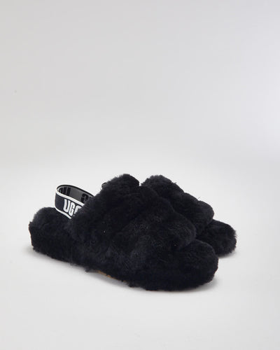 UGG Fluffy Black Sliders - UK4