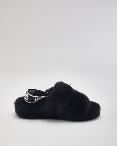 UGG Fluffy Black Sliders - UK4