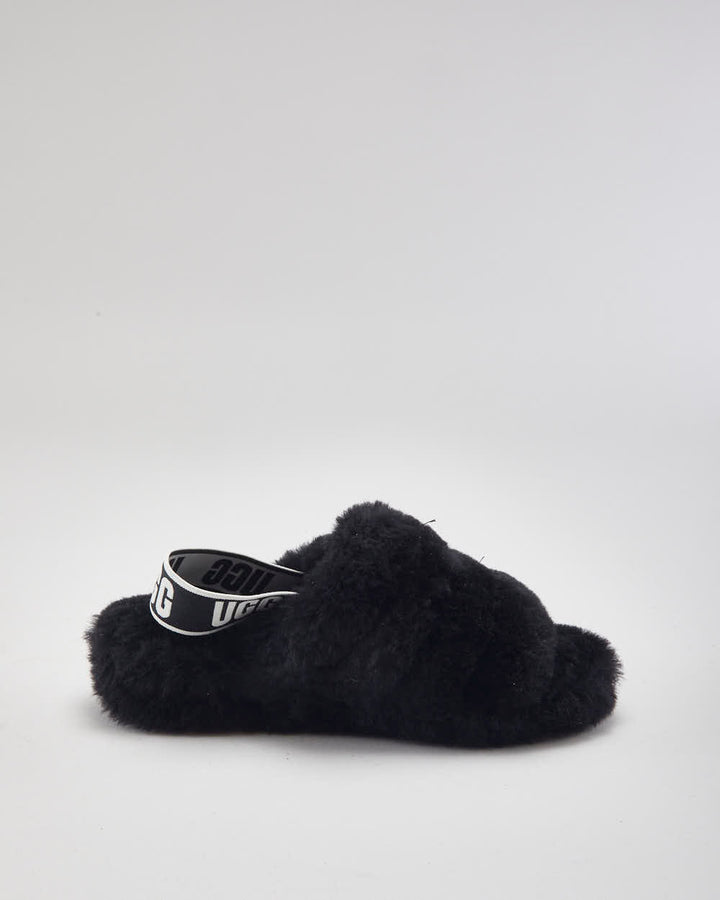 UGG Fluffy Black Sliders - UK4