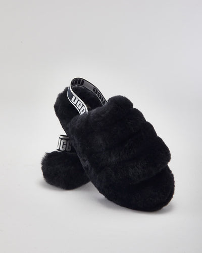 UGG Fluffy Black Sliders - UK4