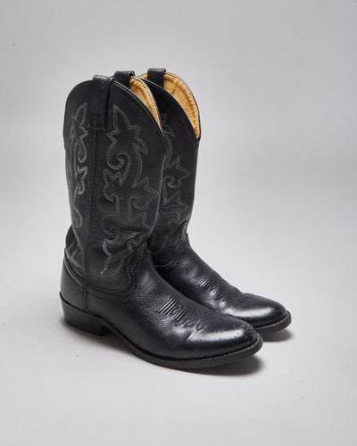 Vintage Justin Black Leather Short Cowboy Boots - UK 4