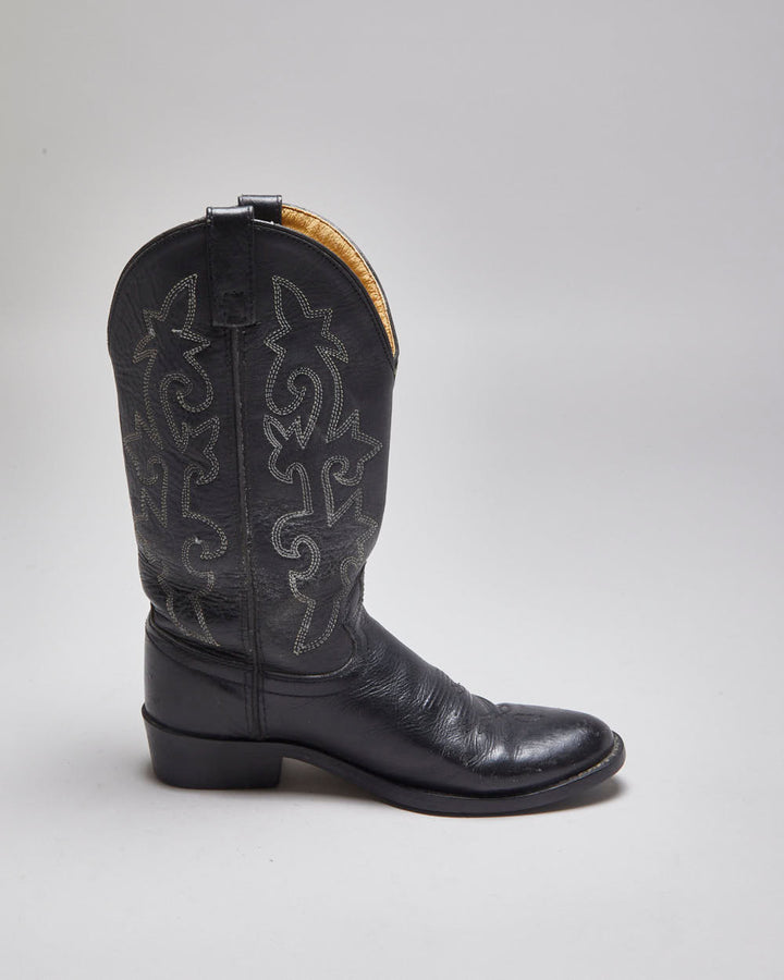 Vintage Justin Black Leather Short Cowboy Boots - UK 4